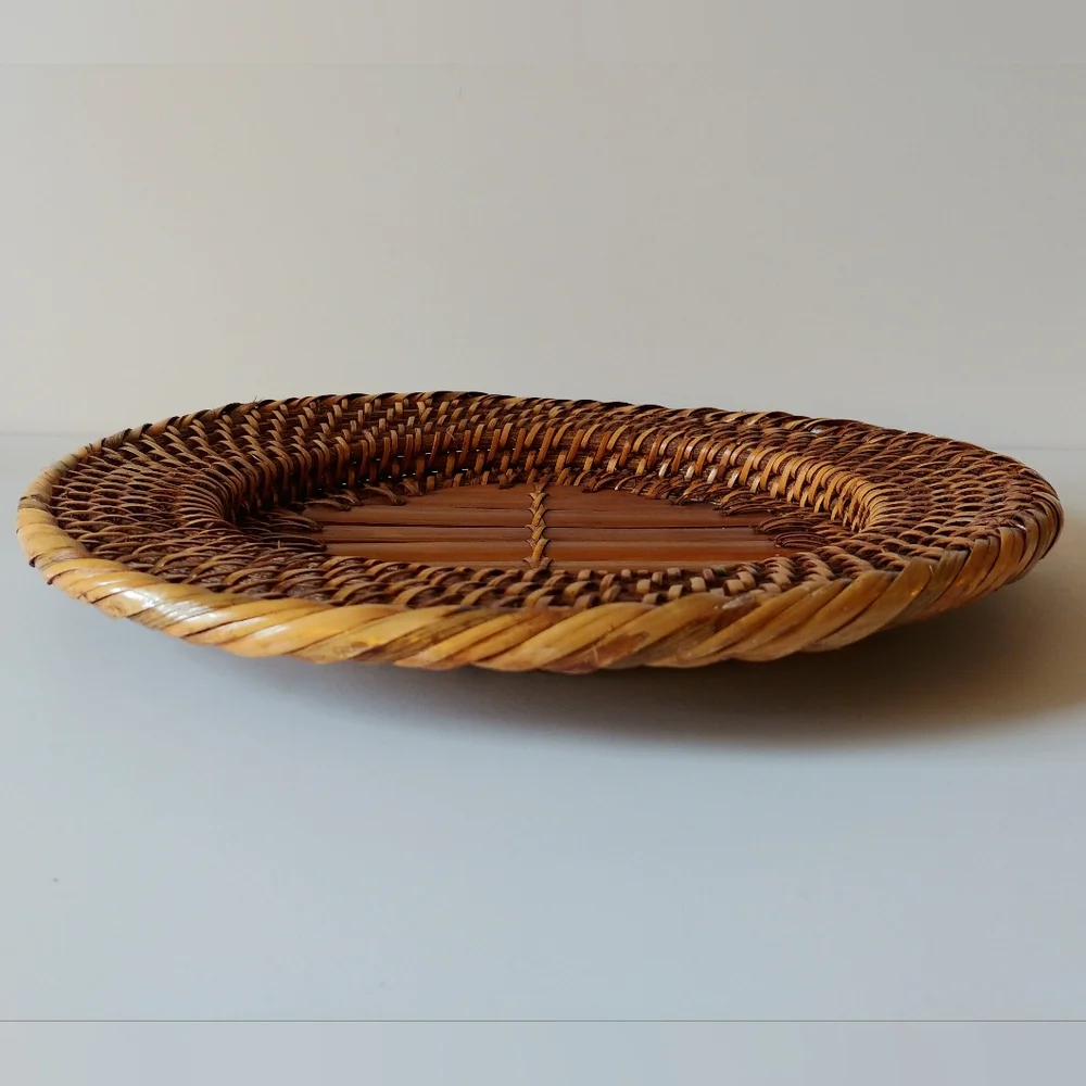 Vintage Woven Rattan Charger Decorative Plate Bamboo